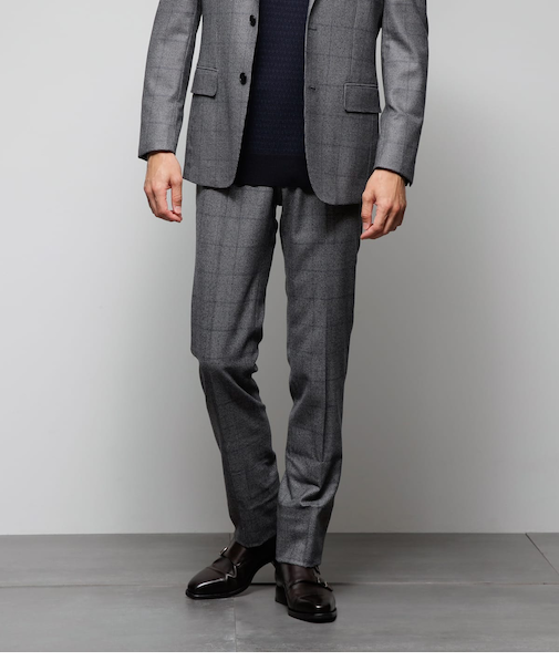 【ストレッチ】Super100's ミルド 千鳥オーバーペイン ウエストアジャストスラックス(セットアップ対応)