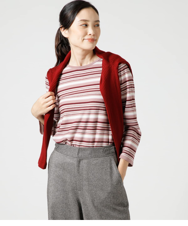 ウォッシャブルウール ロープ柄ボーダーニットプルオーバー