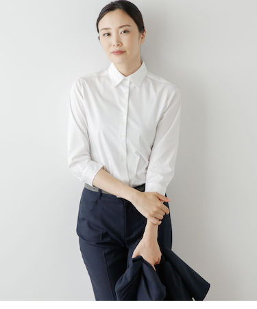 ストレッチホワイトブロード 7分袖シャツ