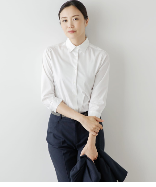 ストレッチホワイトブロード 7分袖シャツ