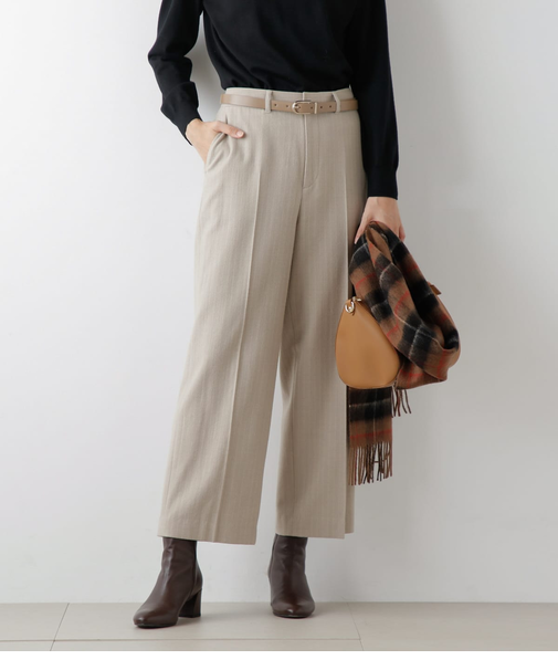 ウールナイロンピンストライプ センタープレスワイドパンツ