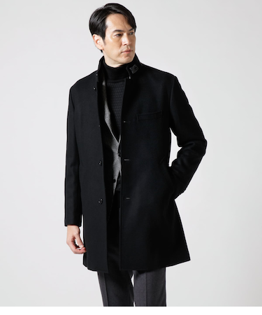 Super100s' ウールショートビーバー コンバーチブルカラーコート