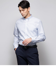 NY CARE FREE・SUPIMA COTTON オルタネイトストライプ 長袖ボタンダウンシャツ