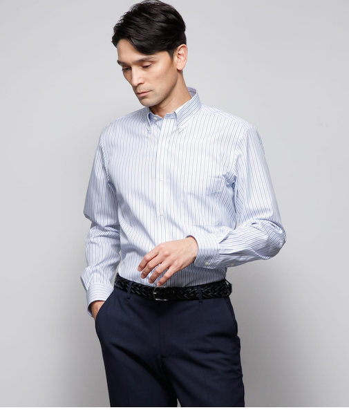 NY CARE FREE・SUPIMA COTTON オルタネイトストライプ 長袖ボタンダウンシャツ