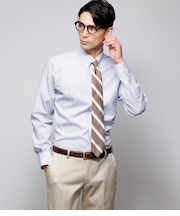 NY CARE FREE・SUPIMA COTTON オルタネイトストライプ 長袖ボタンダウンシャツ