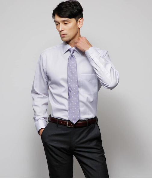 NY CARE FREE・SUPIMA COTTON ストライプ 長袖ワイドスプレッドカラーシャツ