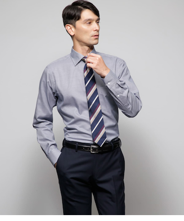 NY CARE FREE・SUPIMA COTTON 千鳥 長袖ワイドスプレッドカラーシャツ