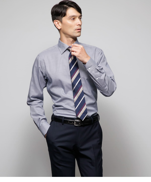 NY CARE FREE・SUPIMA COTTON 千鳥 長袖ワイドスプレッドカラーシャツ