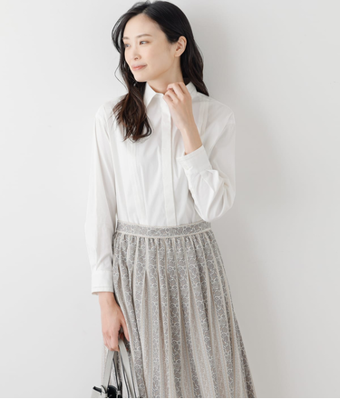 コンパクトブロード ハシゴレース比翼シャツ