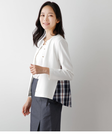 ストレッチポンチ＆ニューヨーカータータン バックギャザーカーディガン