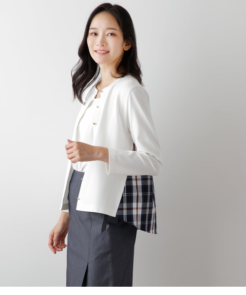 ストレッチポンチ＆ニューヨーカータータン バックギャザーカーディガン