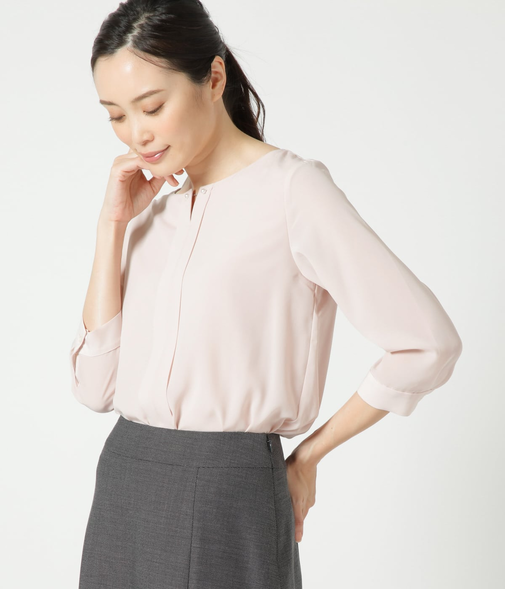 TR天竺シルキーナデシン パールチェーン付き7分袖カットソー