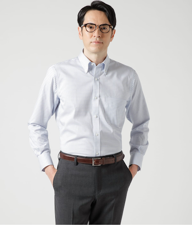 NY CARE FREE マイクログラフチェック 長袖ボタンダウンシャツ