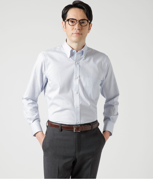 NY CARE FREE マイクログラフチェック 長袖ボタンダウンシャツ