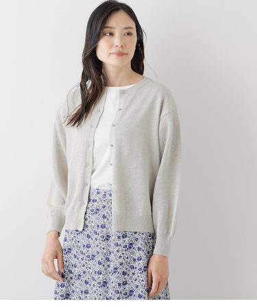 リネンポリエステル天竺 クルーネックニットカーディガン