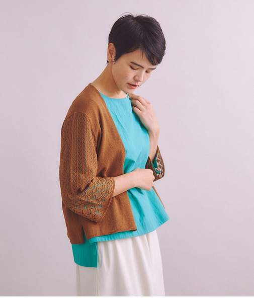 Gima Boucle Knit 透かし柄スリーブ 着流しカーディガン