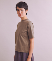 ［Elama］Organic Cotton Cross Jersey 5分袖モックネックプルオーバー