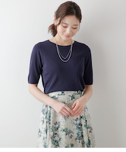 ヴィスコースポリエステル天竺 5分袖クルーネックプルオーバー