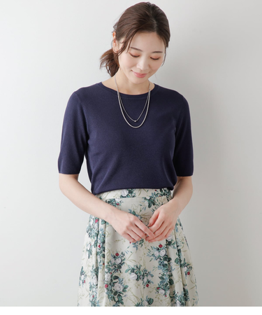 ヴィスコースポリエステル天竺 5分袖クルーネックプルオーバー