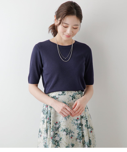 ヴィスコースポリエステル天竺 5分袖クルーネックプルオーバー