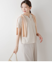 強撚スムース スクエアドットプリント 半袖スキッパープルオーバー