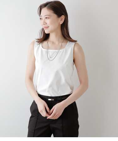 【UVカット・透け防止・遮熱】ソルシールドプレーティング天竺 スクエアネックタンクトップ