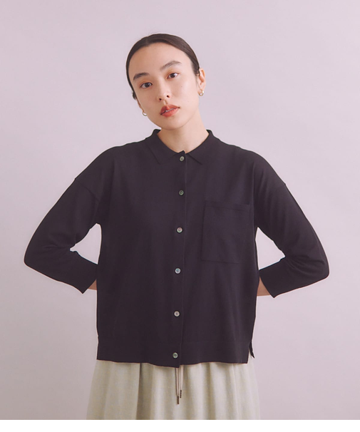［ICE COTTON］ 衿付きニットカーディガン