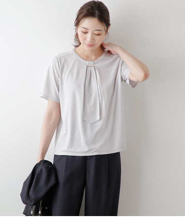 ポリエステル強撚スムース フロントタイ半袖プルオーバー