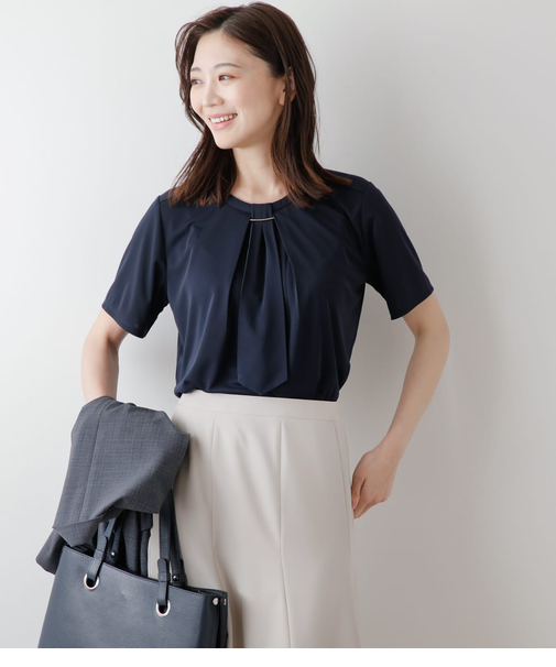 ポリエステル強撚スムース フロントタイ半袖プルオーバー