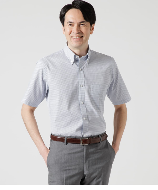 【吸水速乾】Easy Care・COOLMAX EcoMade グラフチェック 半袖ボタンダウンシャツ