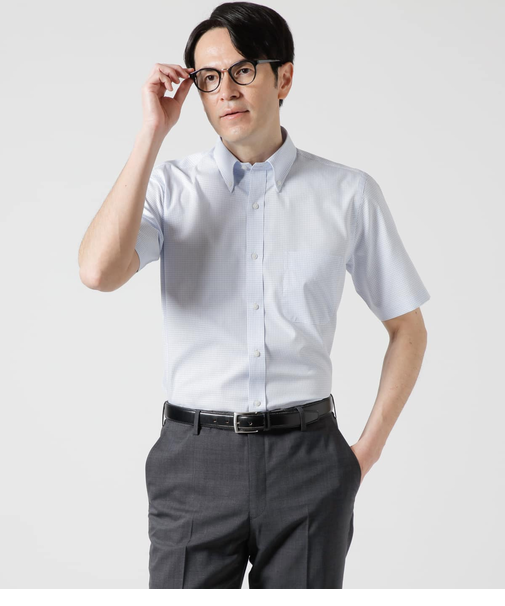 【吸水速乾】Easy Care・COOLMAX EcoMade グラフチェック 半袖ボタンダウンシャツ