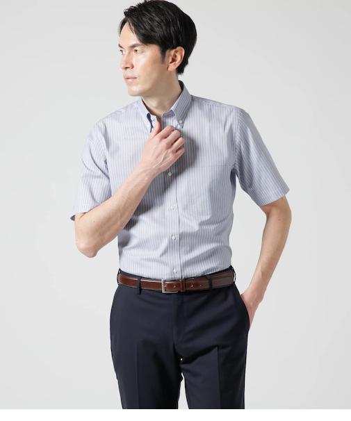 Easy Care ペンシルストライプ 半袖ボタンダウンシャツ