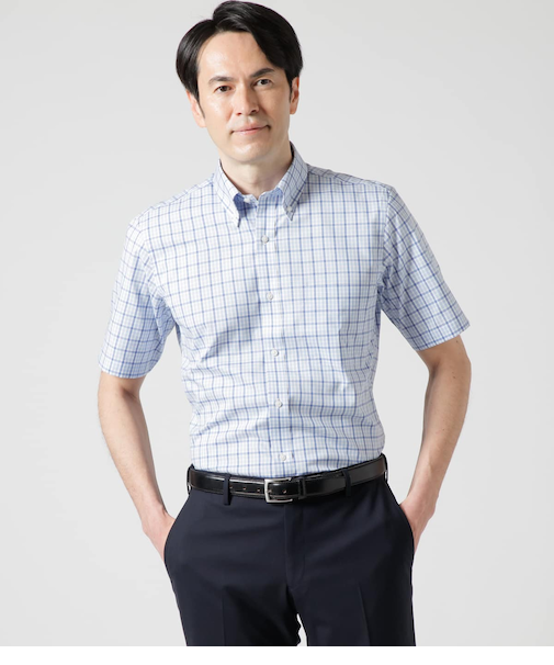 Easy Care マルチカラーチェック 半袖ボタンダウンシャツ