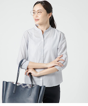 コットン和紙ボイル ストライプ 7分袖シャツ