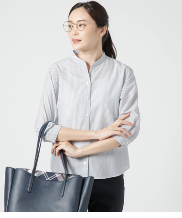 コットン和紙ボイル ストライプ 7分袖シャツ