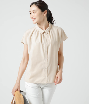 ライトタンブラー フレンチスリーブ襟付シャツブラウス