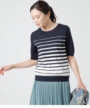 コットンポンチグラデーションボーダー 5分袖プルオーバー