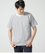 先染め 天竺 ボーダー 半袖クルーネックTシャツ
