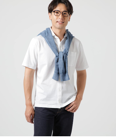 【吸水速乾】COOL COMFORT ヘリンボーン 前開きカッタウェイカラーポロシャツ