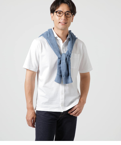 【吸水速乾】COOL COMFORT ヘリンボーン 前開きカッタウェイカラーポロシャツ