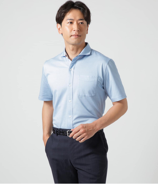 【吸水速乾】COOL COMFORT ヘリンボーン 前開きカッタウェイカラーポロシャツ