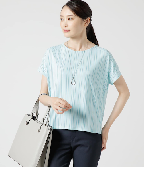 強撚スムースストライププリント ドルマンスリーブプルオーバー