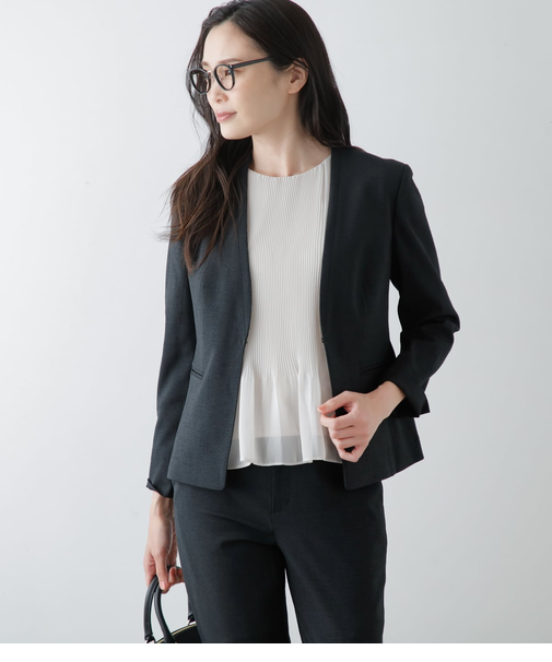 【ウォッシャブル】スラブライトツィード カラーレスジャケット