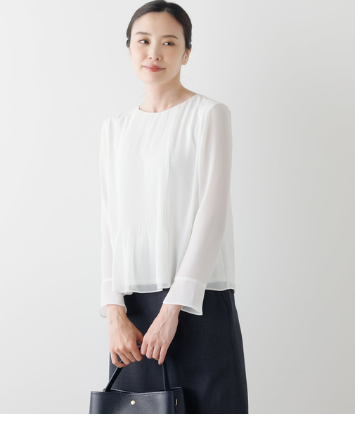 梨地×シフォン フロントプリーツカットソー