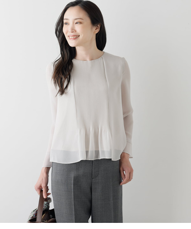 梨地×シフォン フロントプリーツカットソー