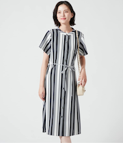 ポリエステルストライプ 前開きワンピース