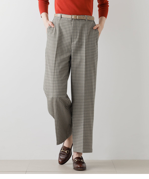 ウォッシャブル】リネンライクストレッチ ワンタックワイドパンツ