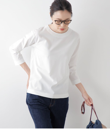 ストレッチトリコット バックファスナー7分袖Tシャツ