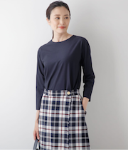 ストレッチトリコット バックファスナー7分袖Tシャツ