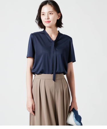 ポリエステルスムース ボウタイ半袖プルオーバー